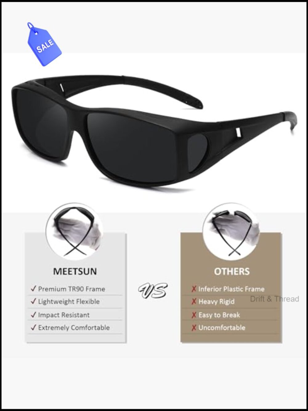 Fit Over Glasses Sunglasses Polarized UV400 Wrap Around Unisex - Picture 5 of 7